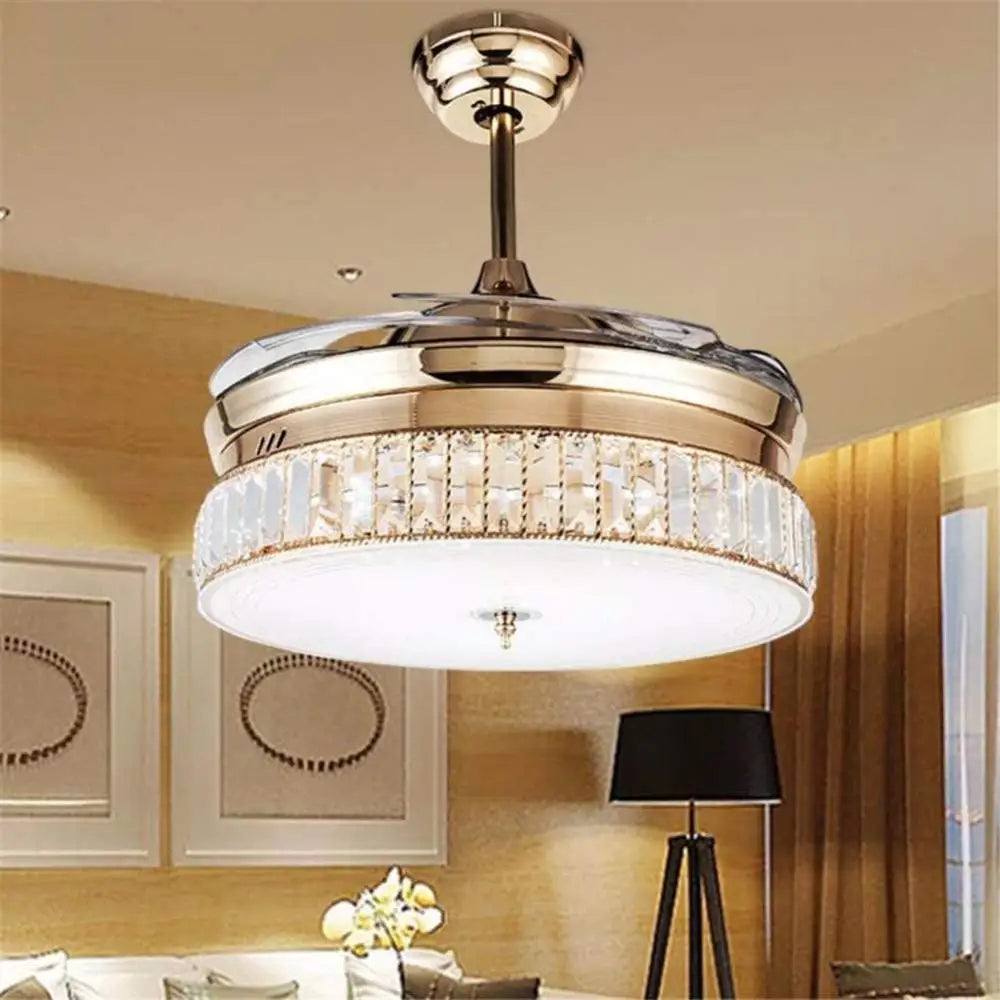 Crystal Ceiling Fans with Lights Retractable Blade