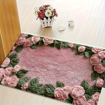 1Imitation Cashmere Pink Rose Pattern Non-Slip Bathroom