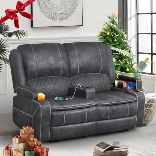 Loveseat Recliner Sofa, Manual Reclining Loveseat with Removable Armrest, Faux Leather Recliner Loveseat for Adults with 2-Tier