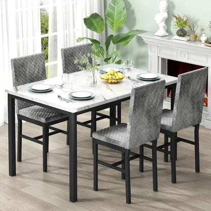 Faux Marble Dinner Table Set with 4