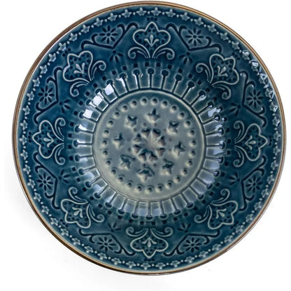 Round Stoneware Embossed Dinnerware Dish Set