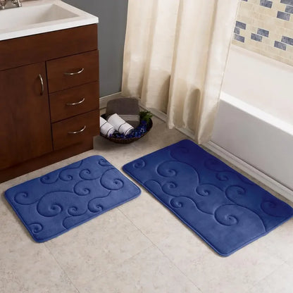 Memory Foam Bath Mat Set Navy Blue