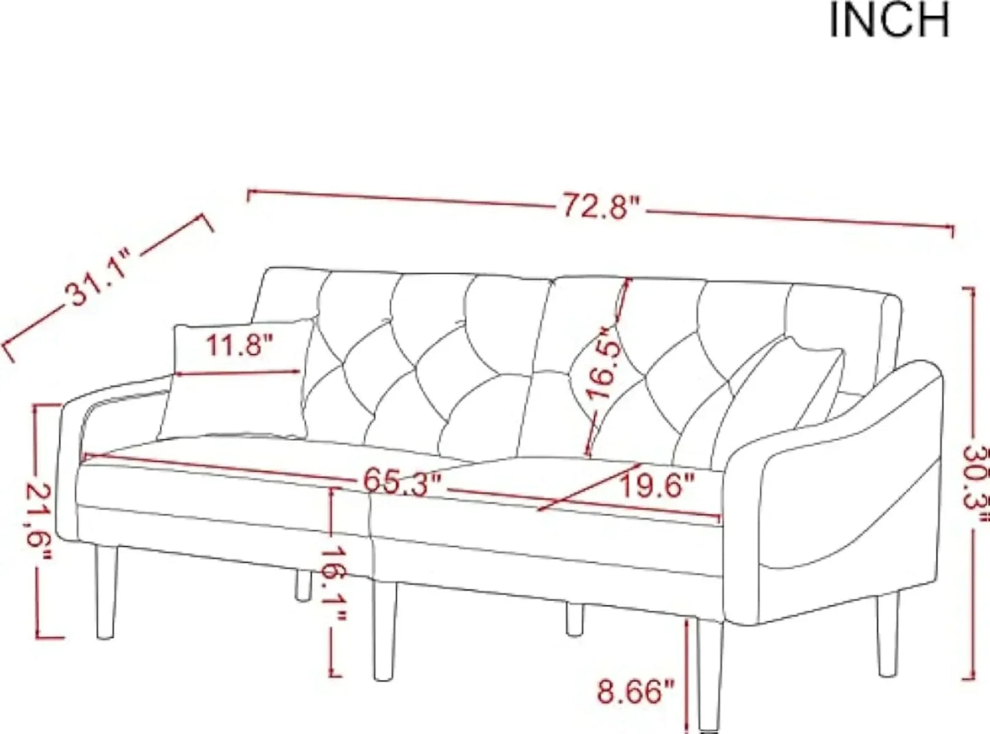 Convertible Sleeper Futon Sofa with 2 Pillows