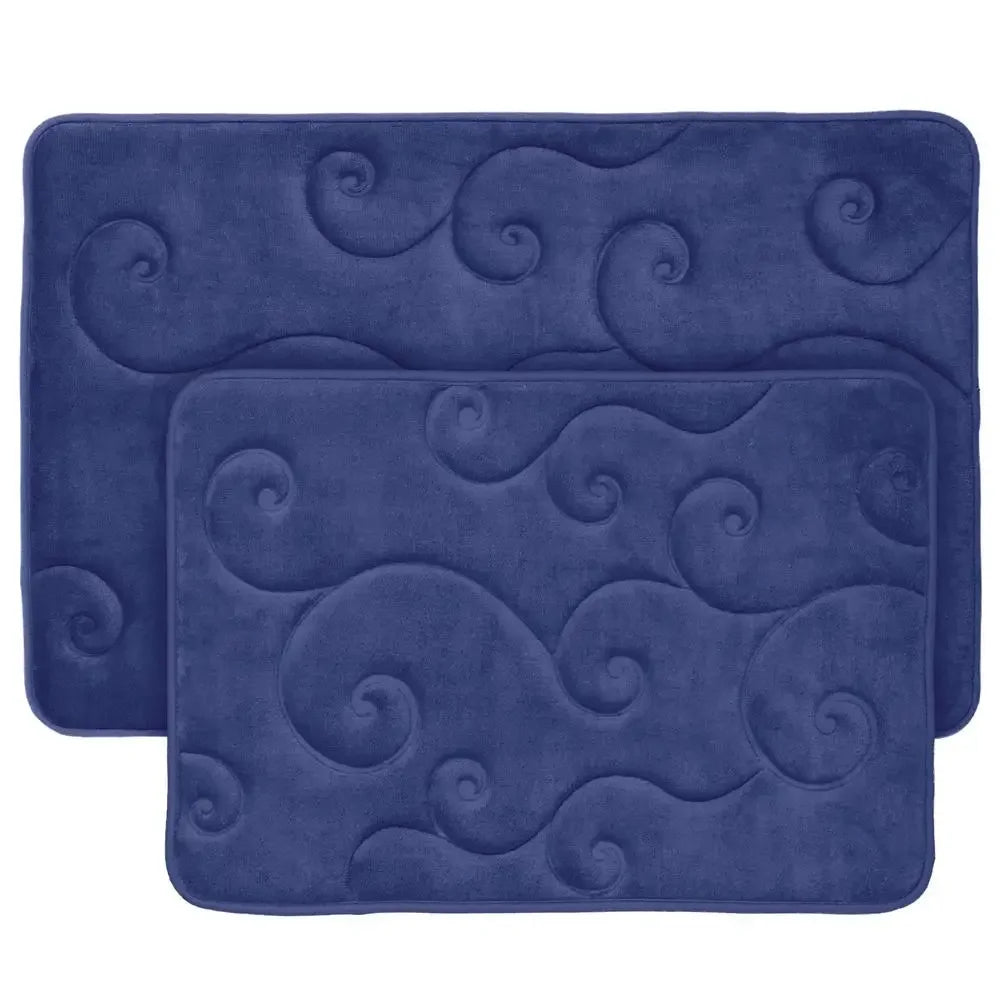 Memory Foam Bath Mat Set Navy Blue