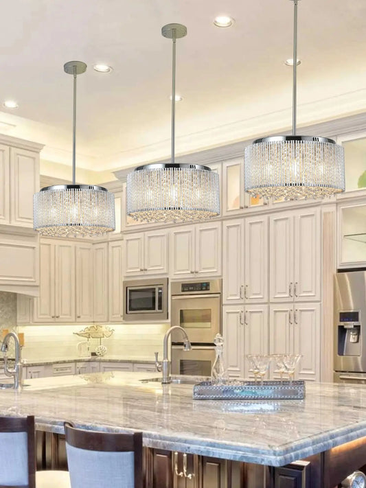 Drum crystal chandelier with polished chrome finish