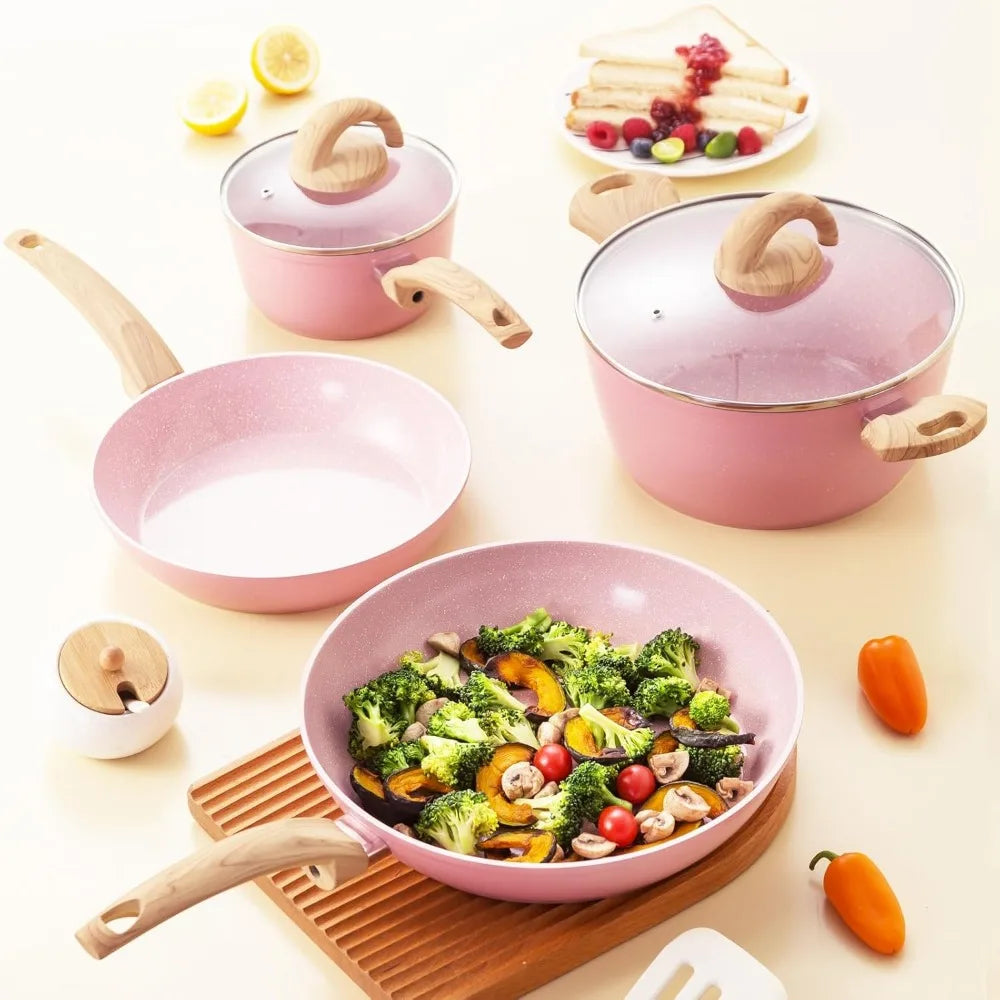 Pink Pots & Pans Set Non Stick