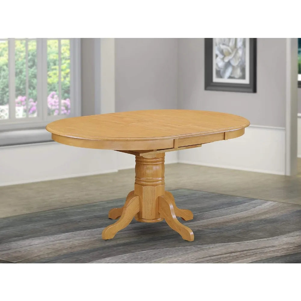 Modern Kitchen Table - an Oval Dining Table Top with Butterfly Leaf & Pedestal Base, 42x60 Inch, Oak