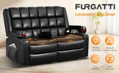 Sofa, Reclining Loveseat with Removable Console, USB Ports & Cup Holders, RV Wall Hugger Double Recliner Couch, 2 Layer Cushion