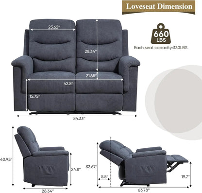 Loveseat Recliner Double Recliner Chair with Adjustable Footrest Wall Hugger Reclining Loveseat Manual Reclining Loveseat Sofa