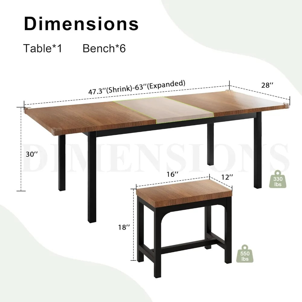 7-Piece Dining Table Set with 6 Stools