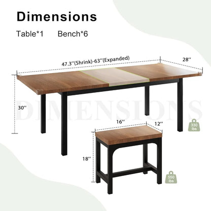 7-Piece Dining Table Set with 6 Stools