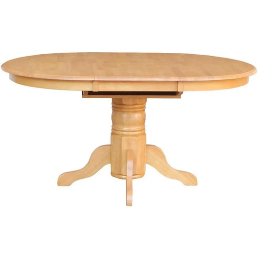 Modern Kitchen Table - an Oval Dining Table Top with Butterfly Leaf & Pedestal Base, 42x60 Inch, Oak