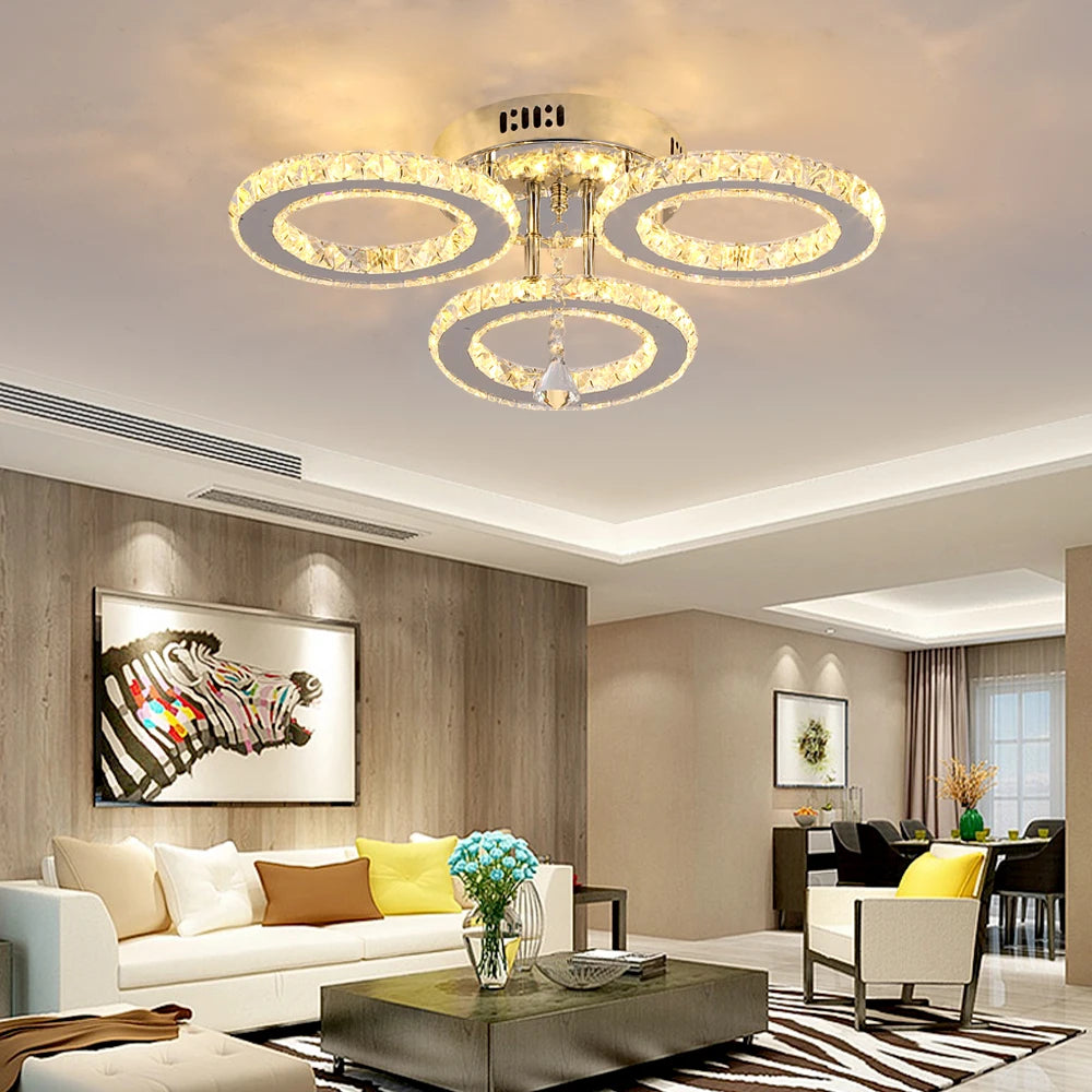 Modern K9 Crystal Led Rings Ceiling Lamp