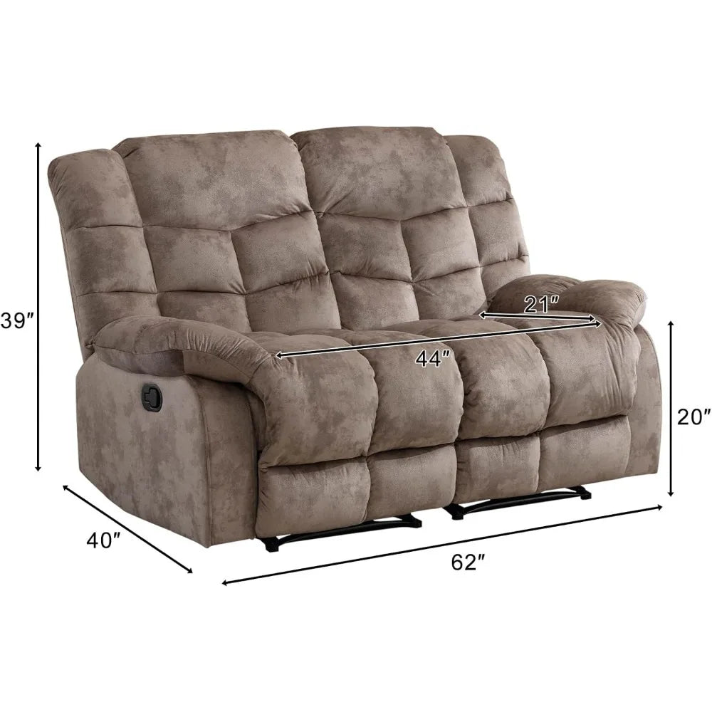 Manual Loveseat Recliner, 2 Seat Recliner Sofa Chair with Armrest and Overstuffed Backrest, Couch Set for Living Room