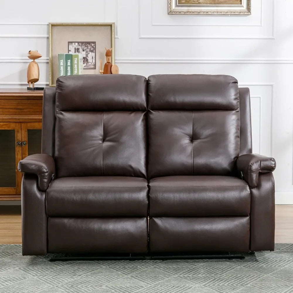 Leather Reclining Sofa - Manual Double Recliner Loveseat Massage & Heating - 2-Seater Seating, Reading Room, Bedroom (Brown)