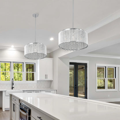 Drum crystal chandelier with polished chrome finish