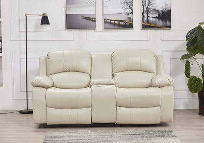 Living Room Sofas 2PC Bonded Leather Recliner Set Sofa Loveseat Beige 40"D X 85"W X 39.5"H Split Back Design Easy Assembly