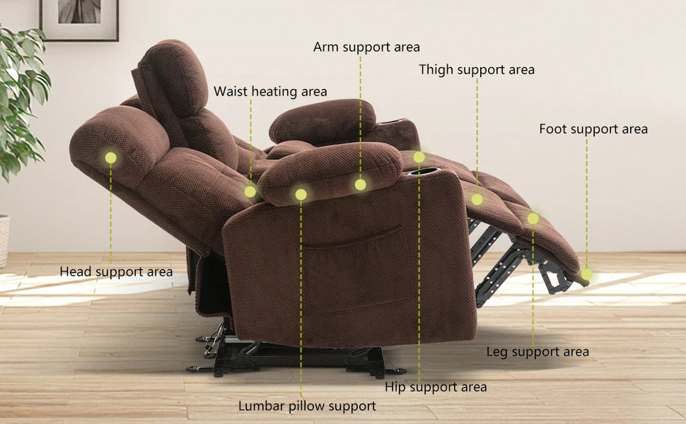 68'' Power Reclining Loveseat with Console, Electric Reclining Loveseat with Heat and Massage, Cup Holders, Lumbar Supports