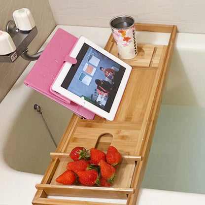 Bamboo Multifunctional Bathroom Tub Holder Retractable Non-slip