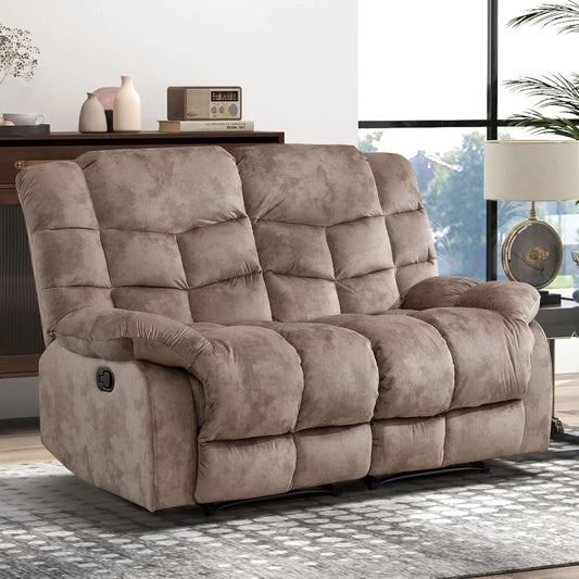 Manual Loveseat Recliner, 2 Seat Recliner Sofa Chair with Armrest and Overstuffed Backrest, Couch Set for Living Room