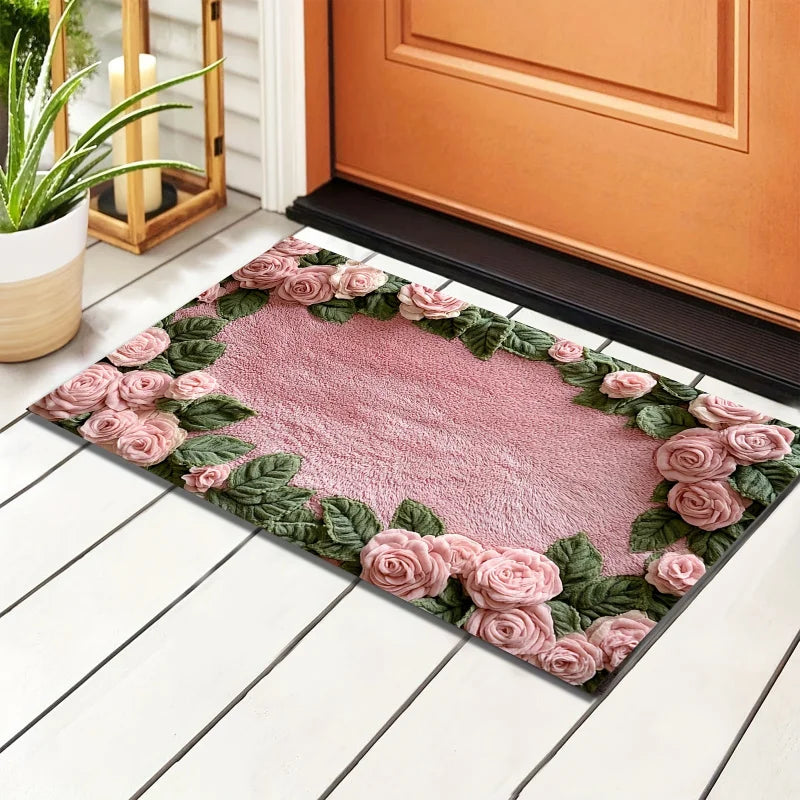 1Imitation Cashmere Pink Rose Pattern Non-Slip Bathroom