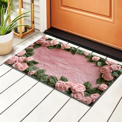 1Imitation Cashmere Pink Rose Pattern Non-Slip Bathroom