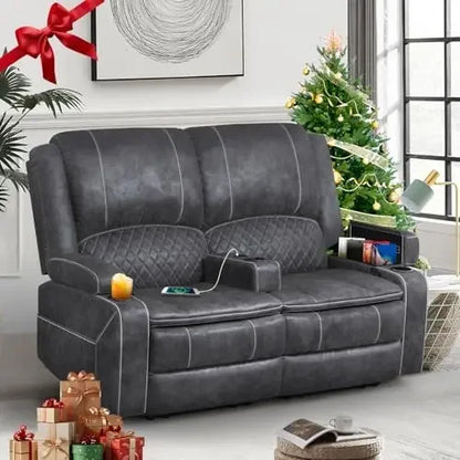 Recliner Sofa Set with 2Tier Cushion 2+1+1 Pieces in Living Room 2 Seater Reclining Loveseat Leather with Removable Console