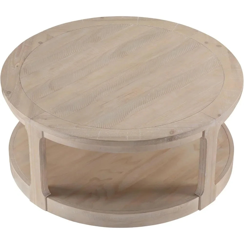 2 Tier Solid Wood Pedestal Coffee Table ,40-inch Wooden Round End Side Table Circle Accent Table for Bedroom Office