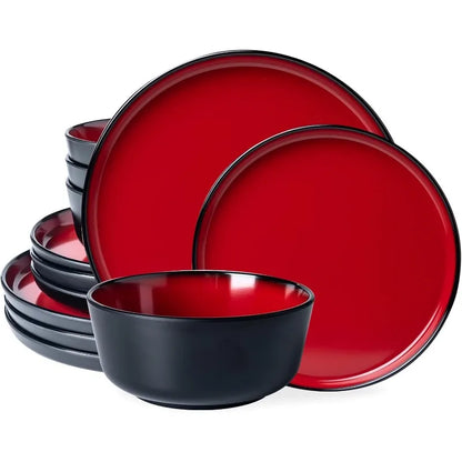 Melamine 12-Piece Modern Dinnerware Set, Kitchen Plates