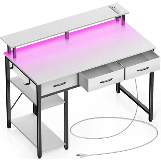 Computer Desk with Power Outlets & LED