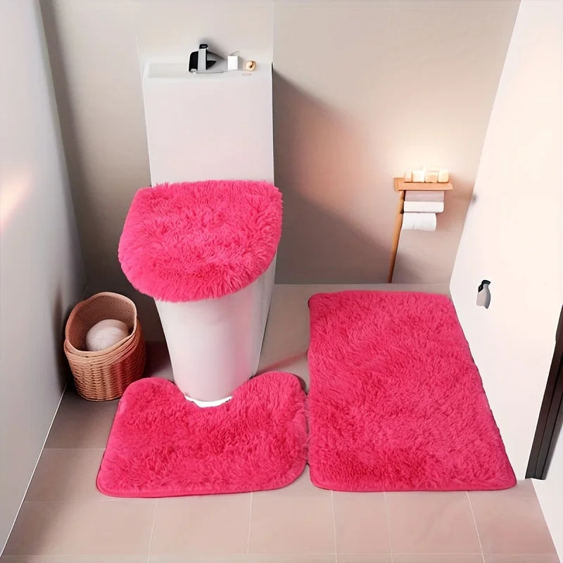 3pcs Soft Bathroom Rugs Set, Water Absorbent