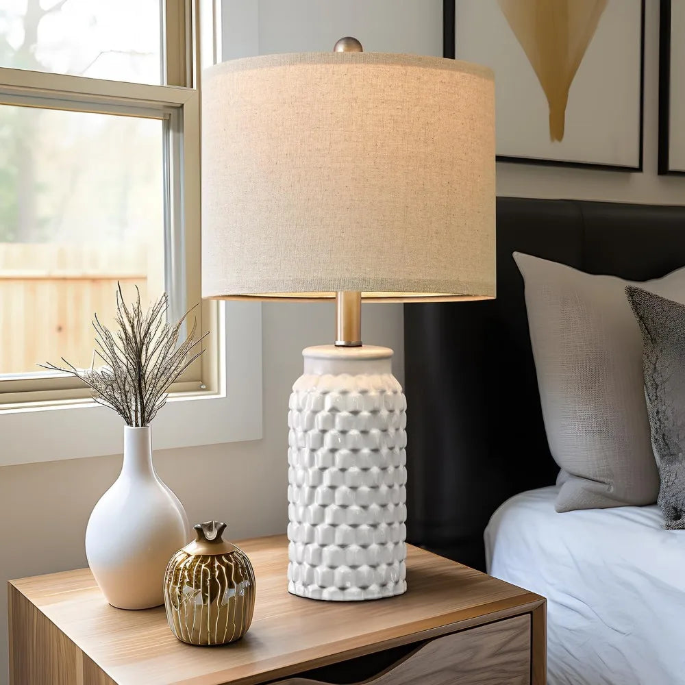 20.5" White Modern Ceramic Bedside Lamp Set