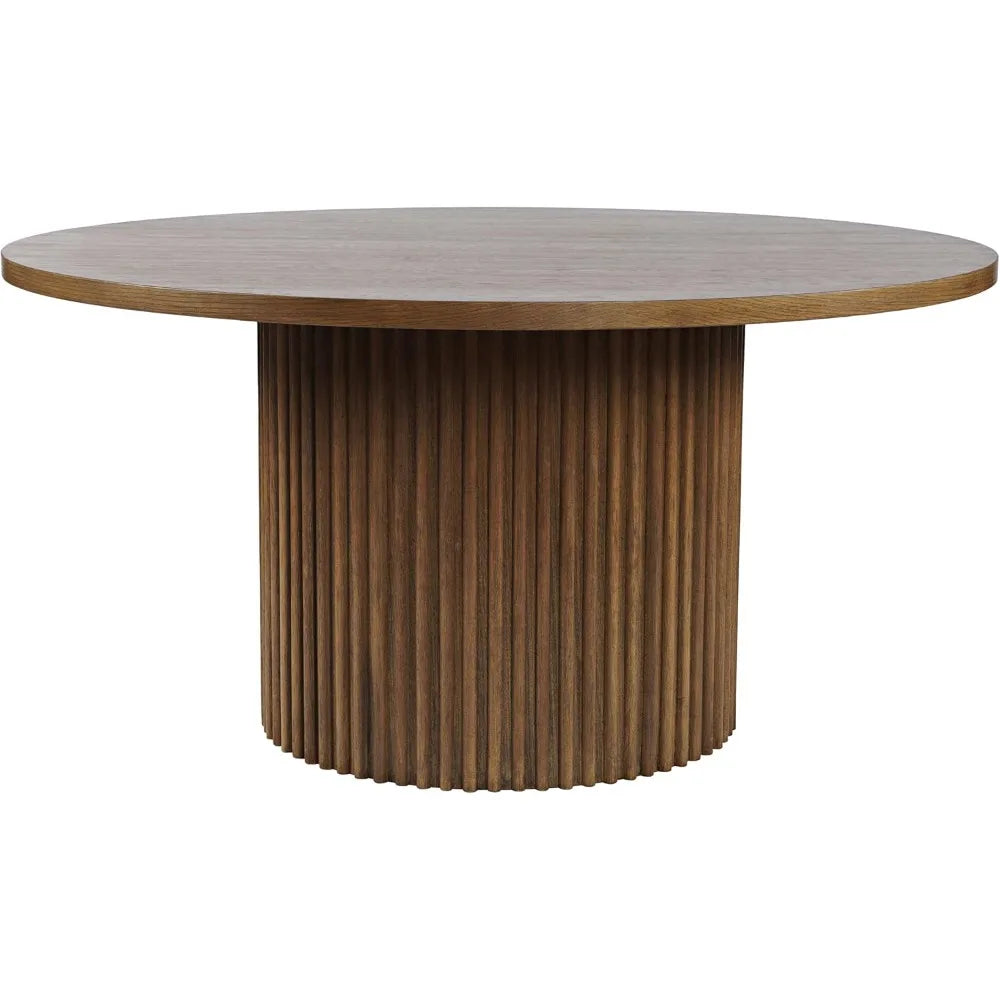 Round Mid-Century Modern Fluted Pedestal Base Dining Table,Chestnut,60" Mid-Century Modern Fluted Accents Provide Visual Depth