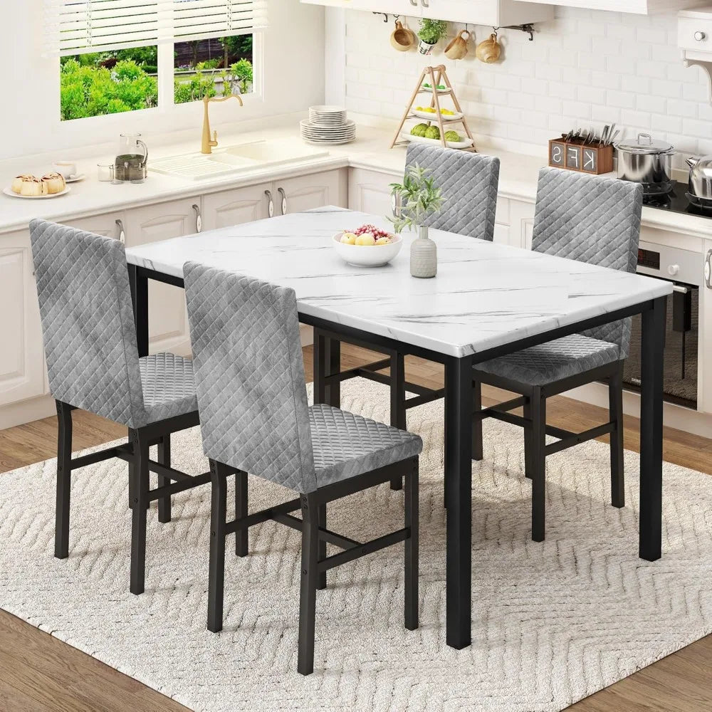 Faux Marble Dinner Table Set with 4