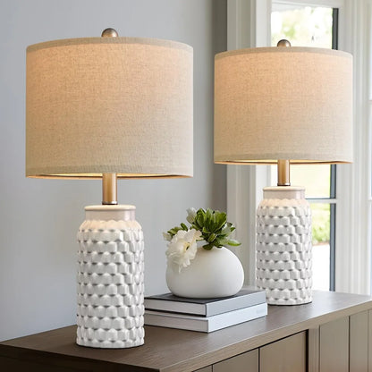 20.5" White Modern Ceramic Bedside Lamp Set