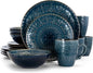 Round Stoneware Embossed Dinnerware Dish Set