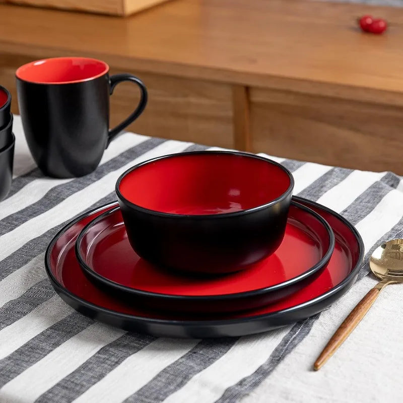 Melamine 12-Piece Modern Dinnerware Set, Kitchen Plates