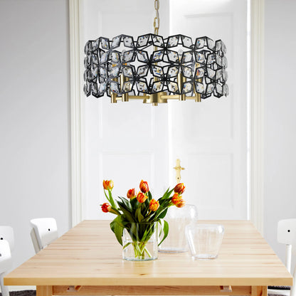 18.9 Inch Black Modern Round Crystal Chandelier