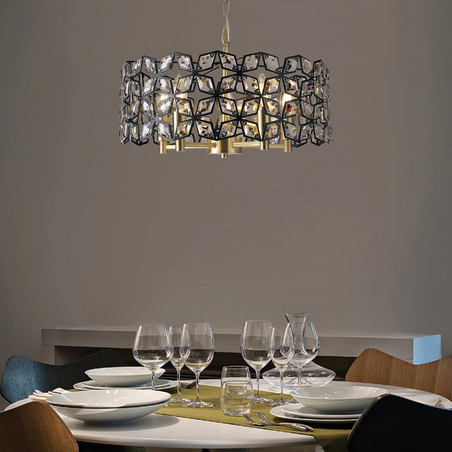 18.9 Inch Black Modern Round Crystal Chandelier