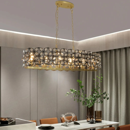 Modern Champagne Gold Oval Crystal Ceiling Chandelier