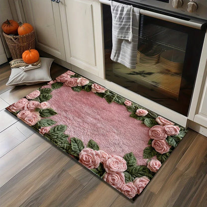 1Imitation Cashmere Pink Rose Pattern Non-Slip Bathroom