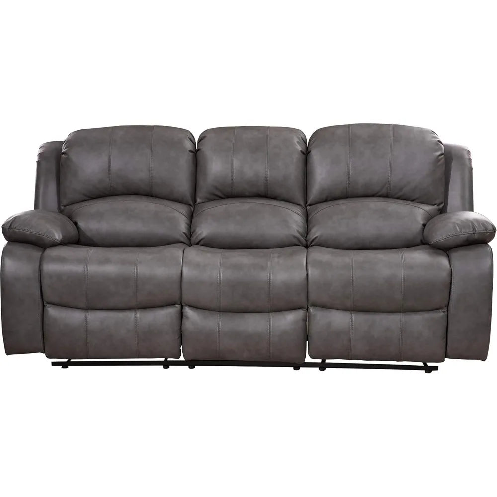 3PC Bonded Leather Reclining Sofa Chair Set Living Room Set Sofa Loveseat Glider Chair 8018 Multiple Colors (Gray)