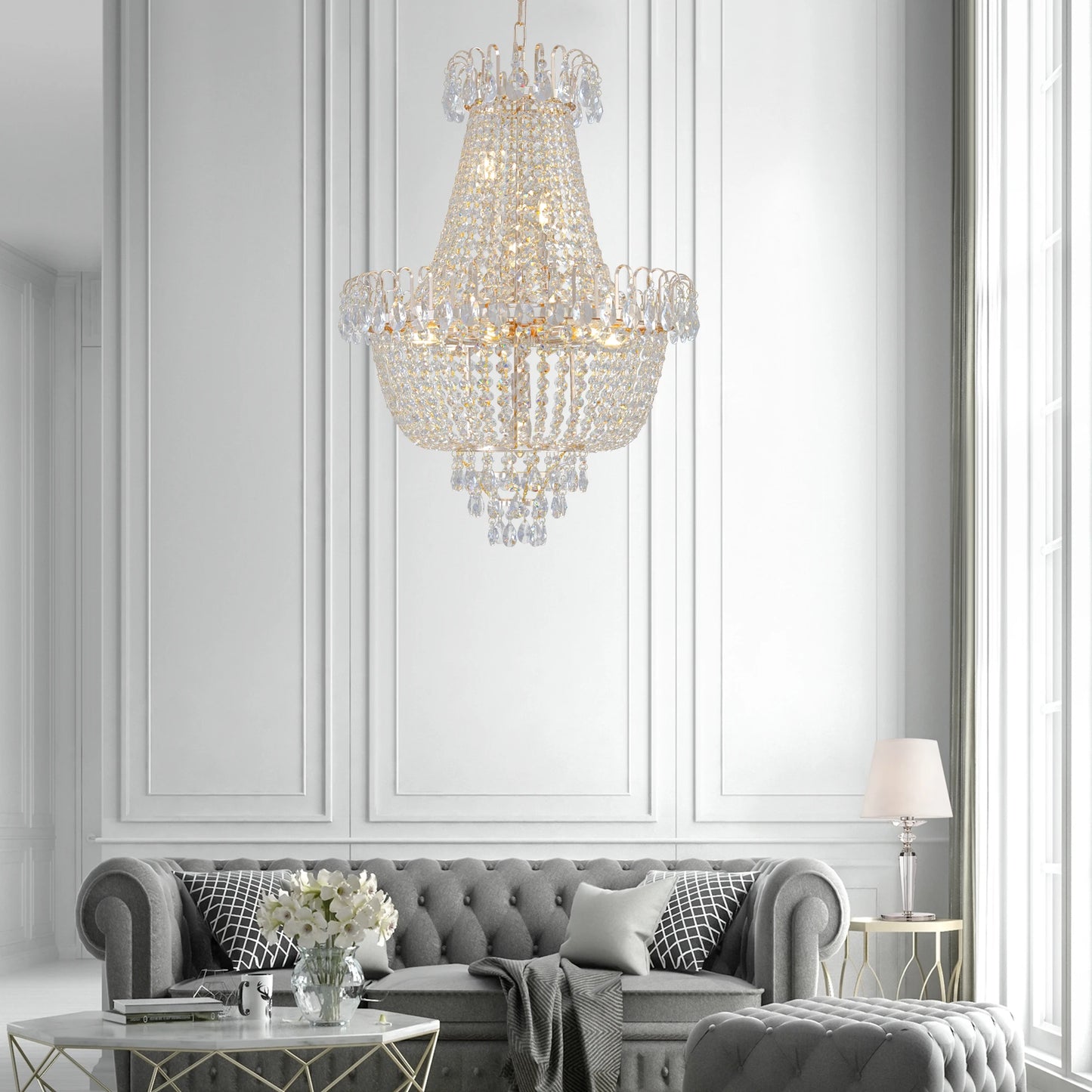 Gold Crystal Chandeliers,Large Contemporary Luxury Ceiling