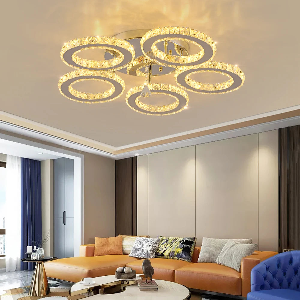 Modern K9 Crystal Led Rings Ceiling Lamp