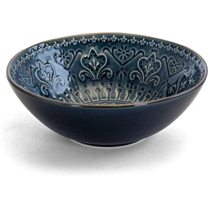 Round Stoneware Embossed Dinnerware Dish Set