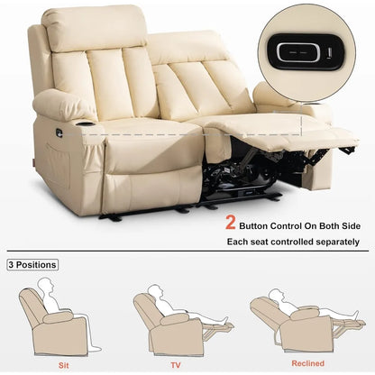 Power Loveseat Recliner, Electric Reclining Loveseat Sofa Heat and Vibration,Cup Holders, USB Charge Port  ( Loveseat Recliner)