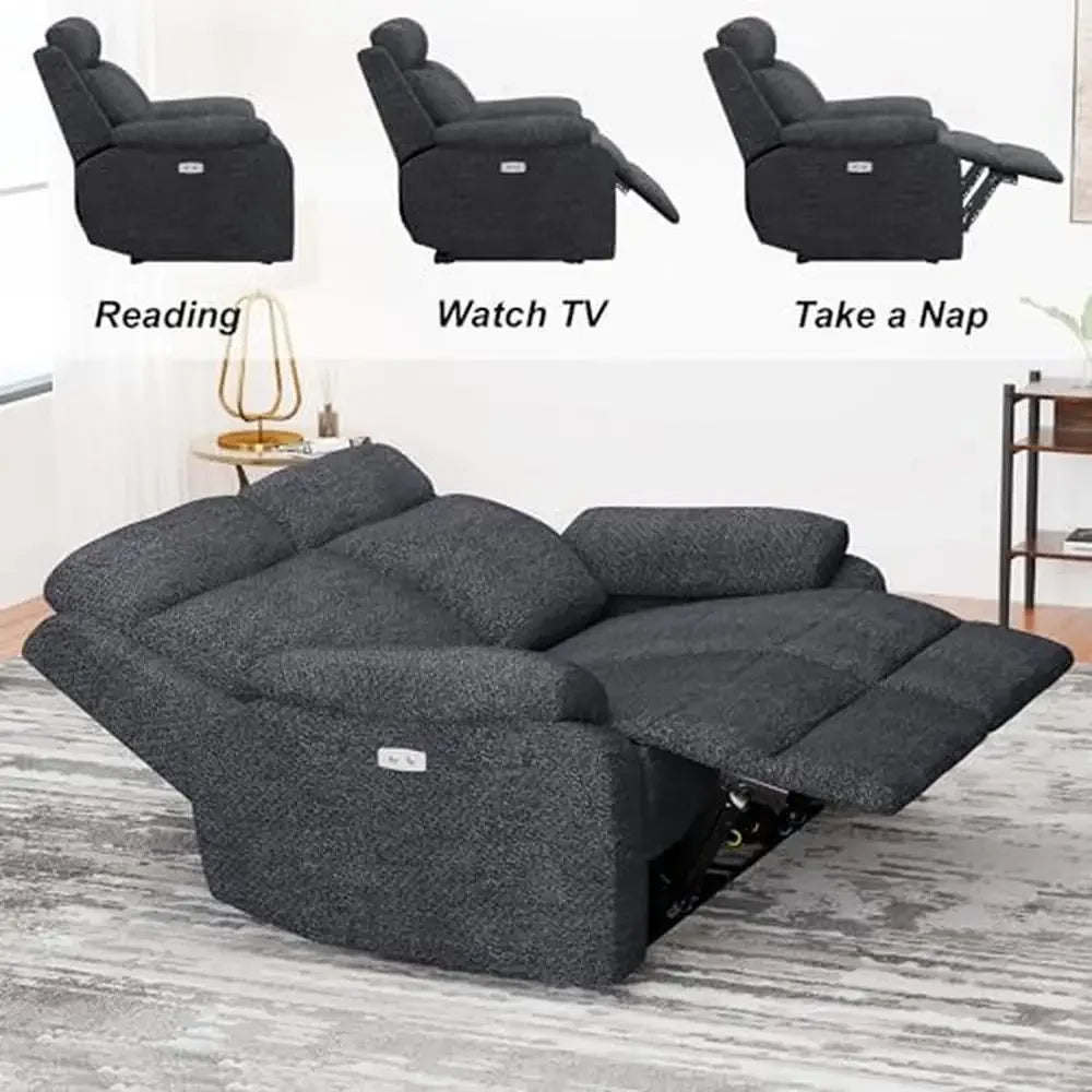 Electric Dual Power Recliner Loveseat Sofa Home Theater Adults Comfy Seating Wide Armrests Premium Fabric Easy Assembly 350lbs